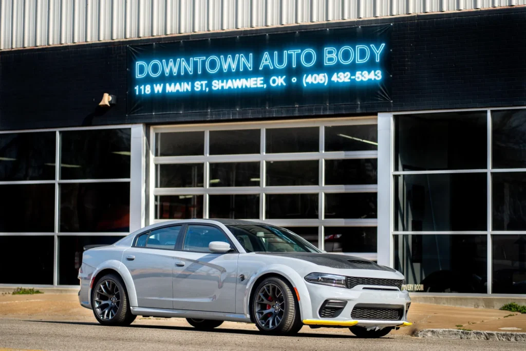 The historic Downtown Auto Body building at 118 West Main Street, Shawnee
